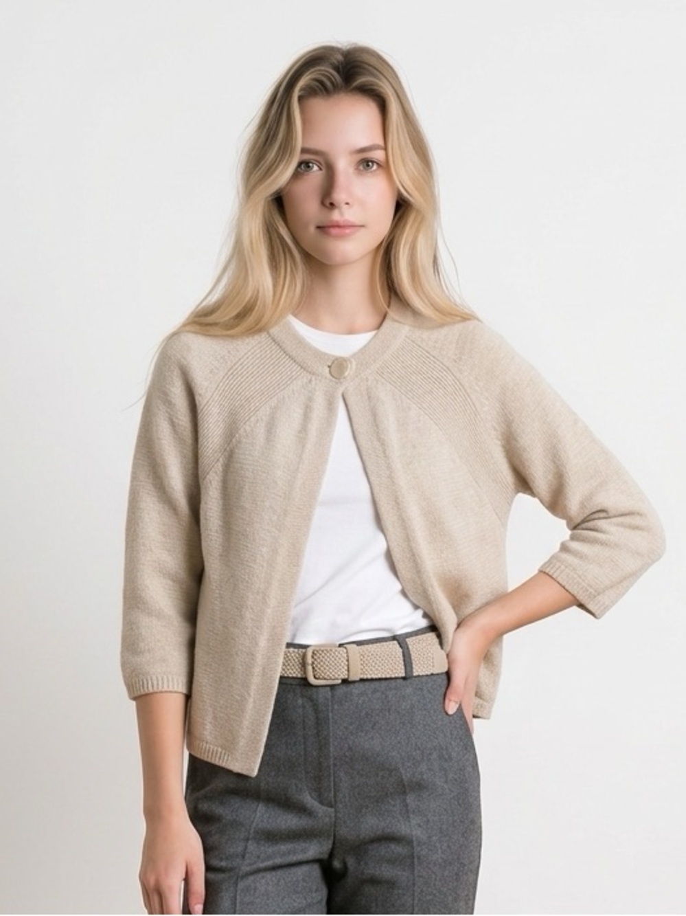 100% Cashmere Cream Knit Sweater | Cozy Elegant Pullover Size S-M